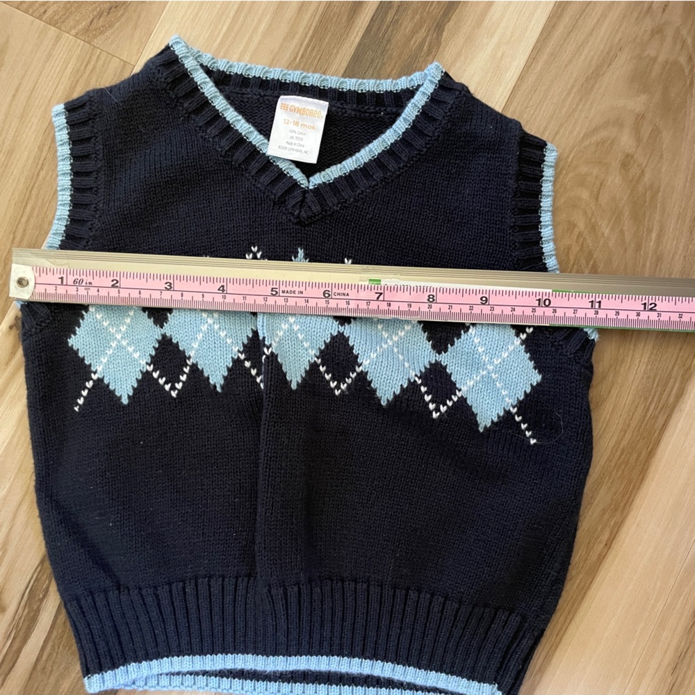 Gymboree Argyle Vest and Shorts Set Navy Blue Black Plaid 12-18 Months. … - Picture 8 of 10